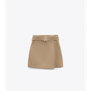 Zara Taupe Brown Belted Mini Skirt